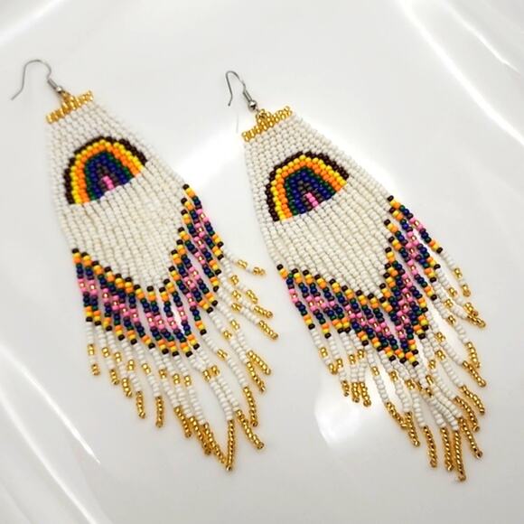 Rainbow Boho Beaded Earrings - Picture 1 of 8